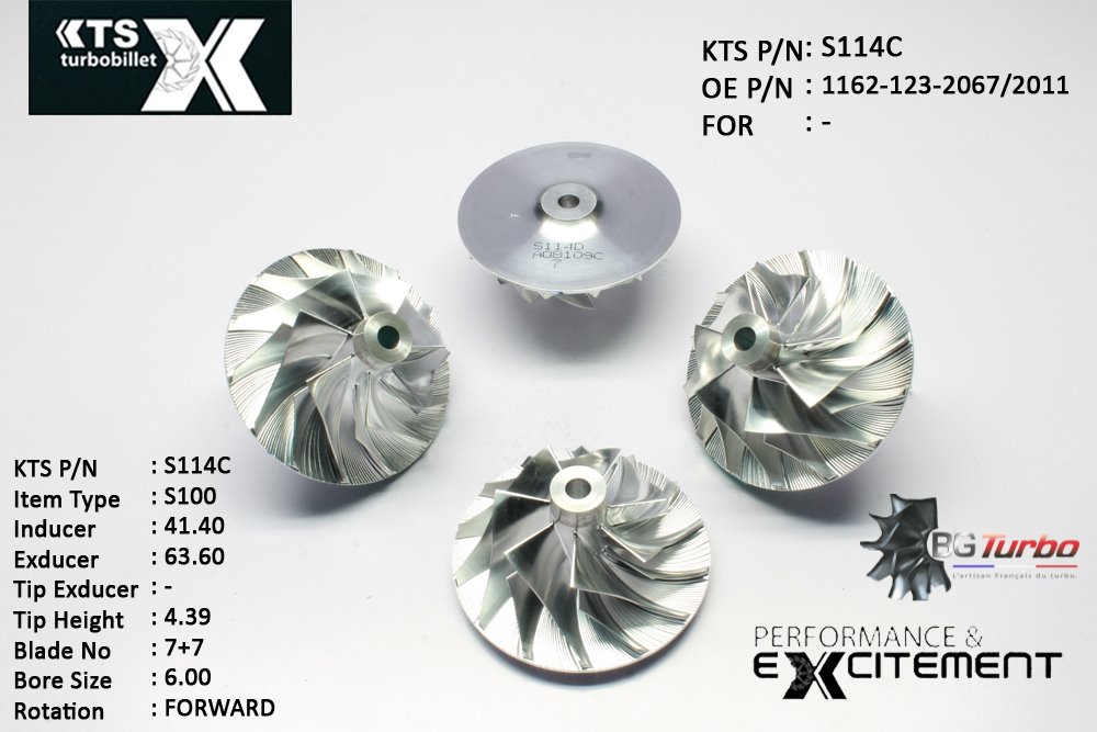 Turbo ROUE FORGÉE MFS PERFORMANCE - 7+7 PALES - INDUCER : 41,4 - EXDUCER : 63,6 - TYPE : S100ANGLE : 60° - ROTATION : Forward - SUPER BACK : 3,9 - BORE SIZE : 6
